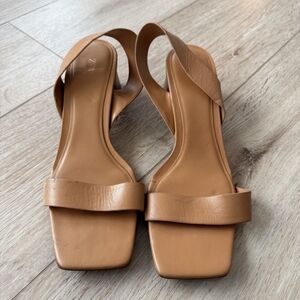 Zara Caramel Tan Square-Toe Slingback Sandals
